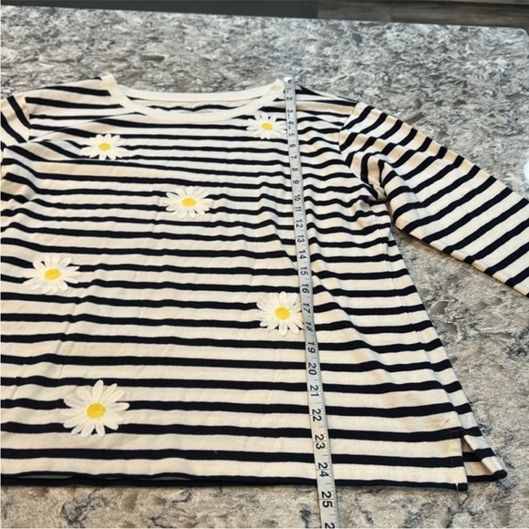 Talbots | Daisy Stripe Drop Shoulder Crewneck Tee in White Blue Size L Large - Picture 8 of 10
